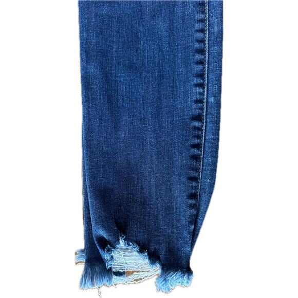 Risen Distressed Raw Hem Skinny Jeans Size 27/5 Medium Wash - Picture 3 of 11